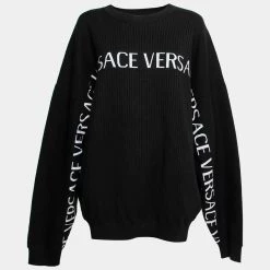 Versace Black Intarsia Logo Knit Long Sleeve Jumper XXXXL For Women