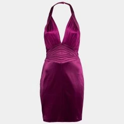 Versace Dark Purple Satin Halter Neck Mini Dress M For Women