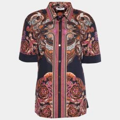 Versace Black Paisley Print Poplin Button Front Shirt M For Women