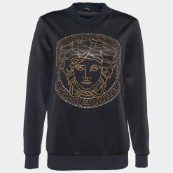 Versace Black Knit Medusa Embellished Sweatshirt S For Women