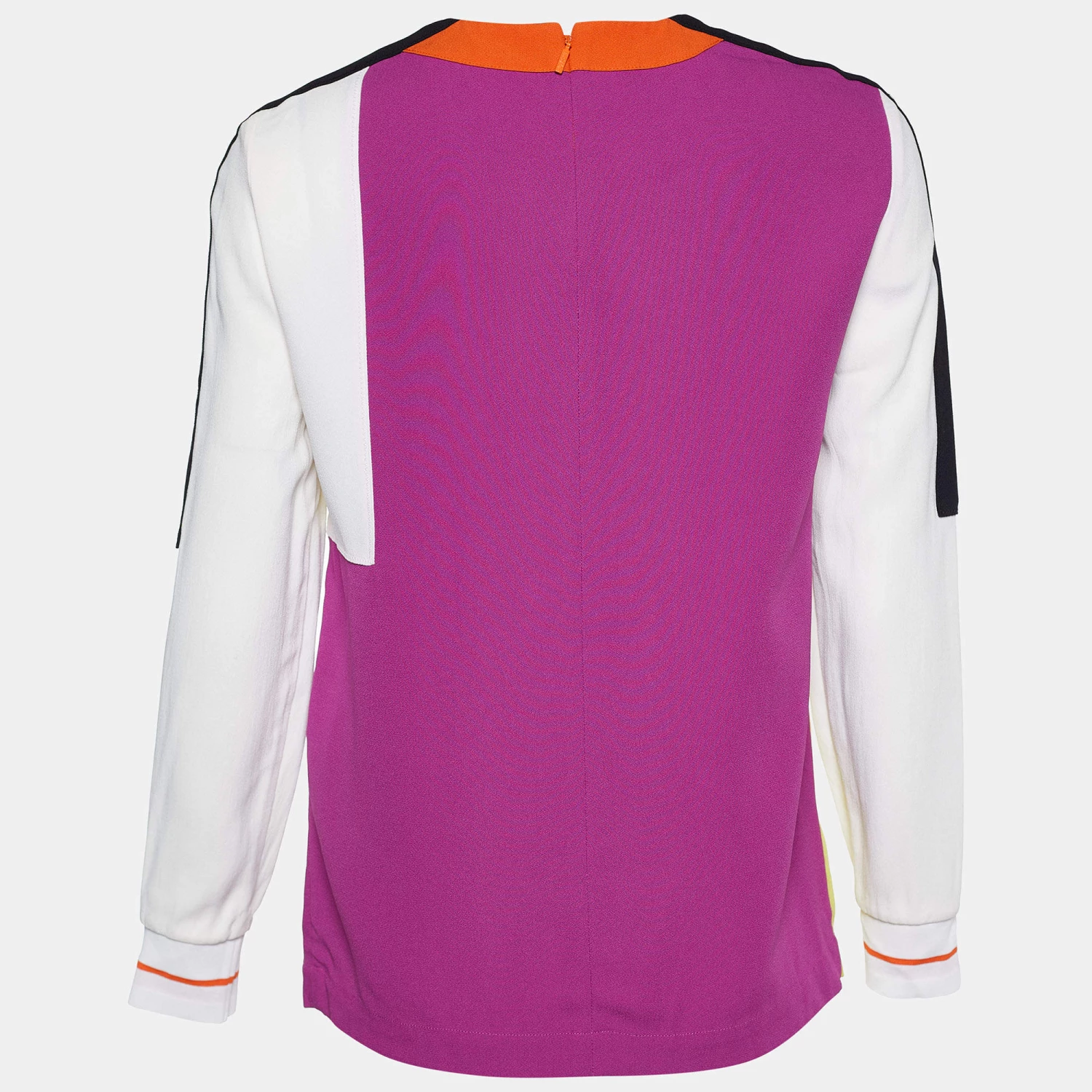 Versace Colorblock Crepe Logo Embossed Long Sleeve Blouse S For Women - Image 2