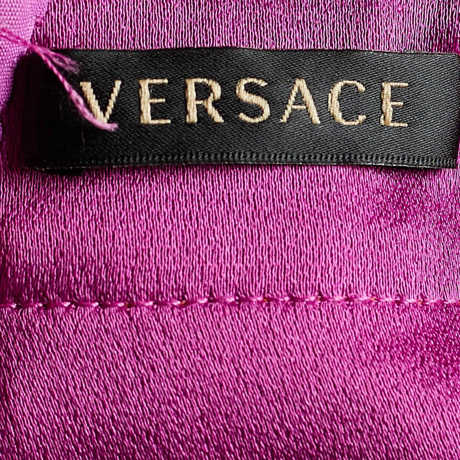 Versace Colorblock Crepe Logo Embossed Long Sleeve Blouse S For Women - Image 4