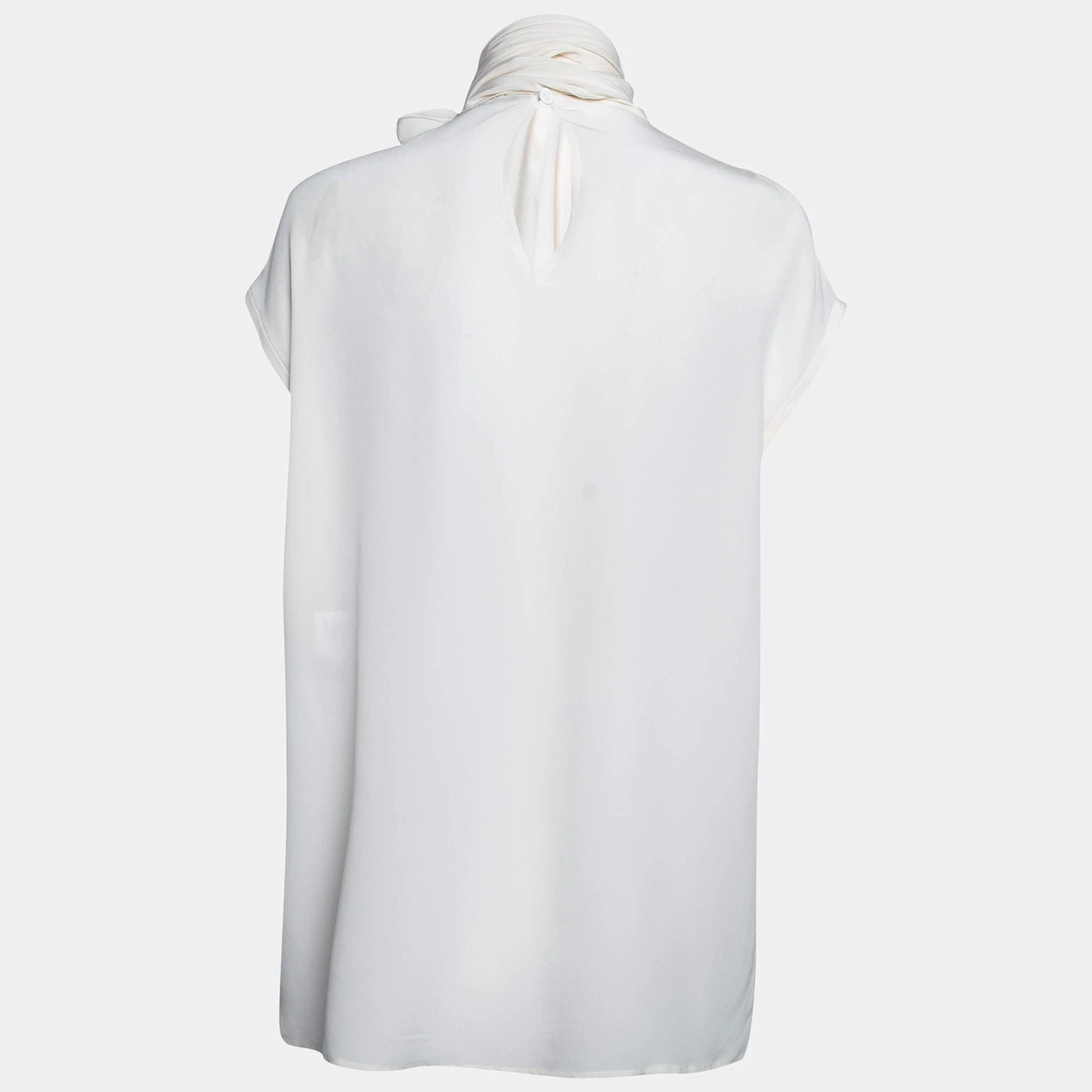 Versace Cream Silk Neck Tie Detail Sleeveless Blouse M For Women - Image 2