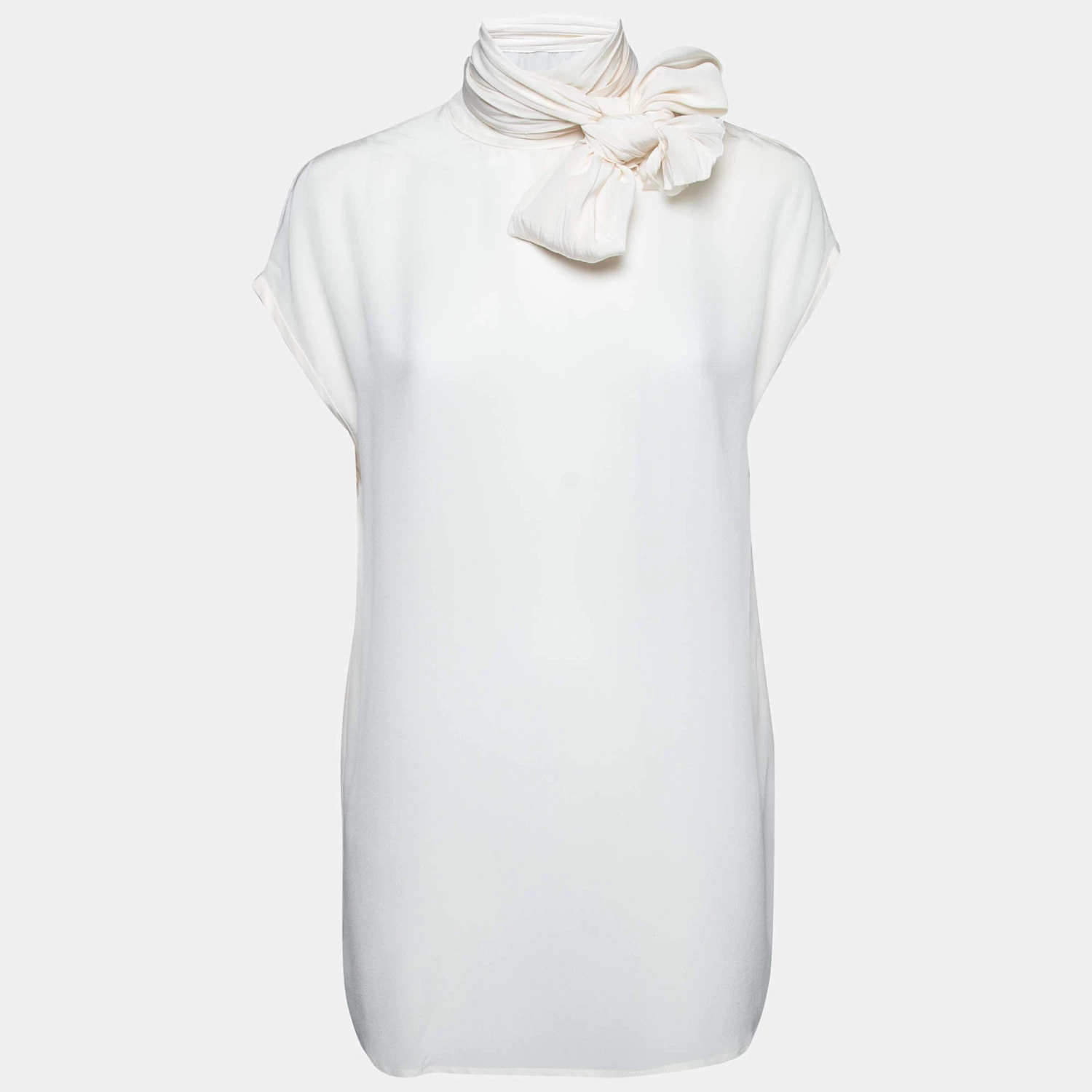 Versace Cream Silk Neck Tie Detail Sleeveless Blouse M For Women