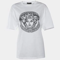 Versace White Jersey Medusa Sequined Round Neck T-Shirt XL For Women