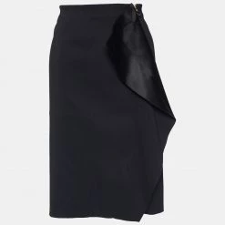 Versace Black Crepe Drape Detail Pencil Skirt L For Women