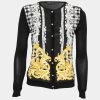 Versace Black Baroque Print Silk & Wool Button Front Cardigan S For Women