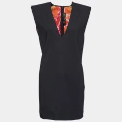 Versace Black Crepe Power Shoulder Mini Dress M For Women
