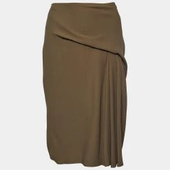 Versace Moss Green Crepe Draped Knee-Length Skirt S For Women