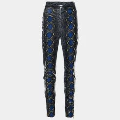 Versace Grey Snakeskin Print Coated Knit Leggings M For Women