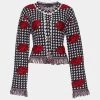 Versace Monochrome Rose Jacquard Wool Fringed Jacket M For Women