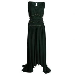 Versace Collection Green Ruched Zip Detailed Sleeveless Gown XL For Women