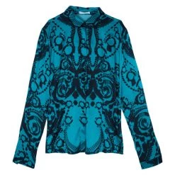 Versace Green Pixel Printed Silk Shirt L For Women