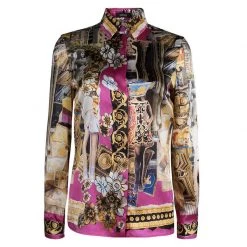 Versace Multicolor Printed Silk Button Down Shirt S For Women