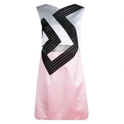 Versace Pink And White Colorblock Mesh Insert Sleeveless Cocktail Dress M For Women