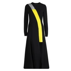 Versace Black Contrast Panel Detail Long Sleeve Flared Bottom Maxi Dress M For Women