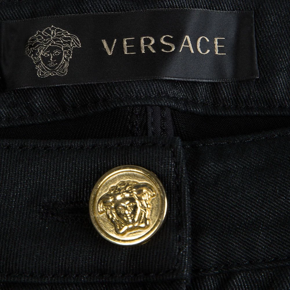 Versace Black Knit Denim Panel Detail Skinny Jeans M For Women - Image 4