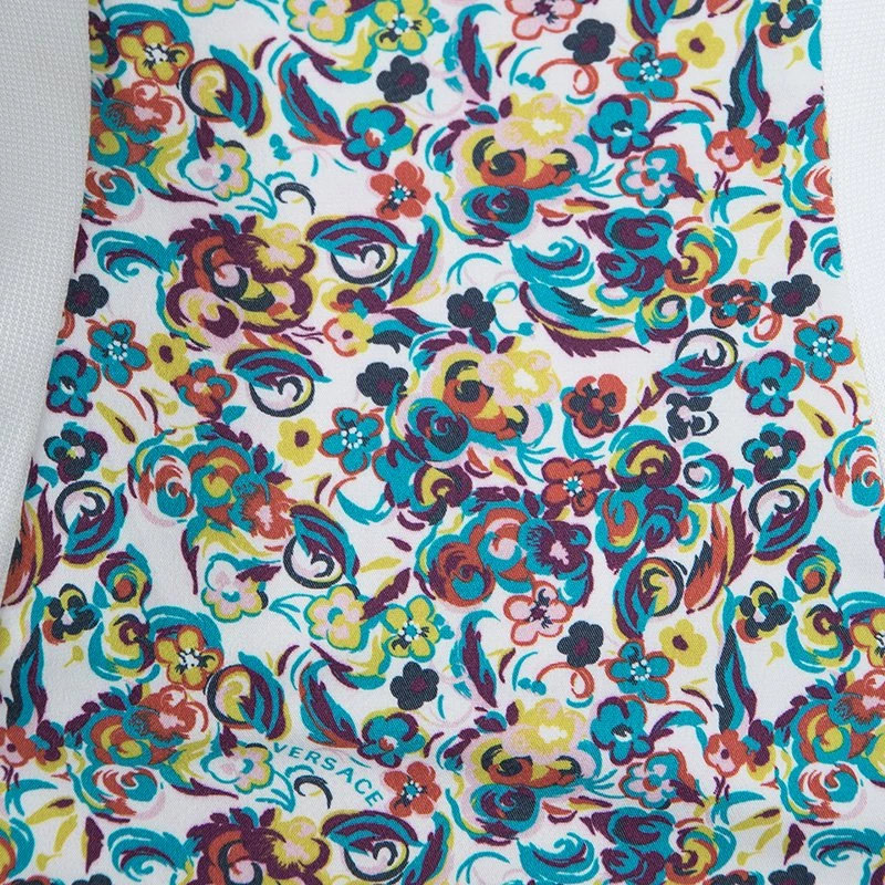 Versace White Floral Print Contrast Panel Detail Sleeveless Dress S For Women - Image 4