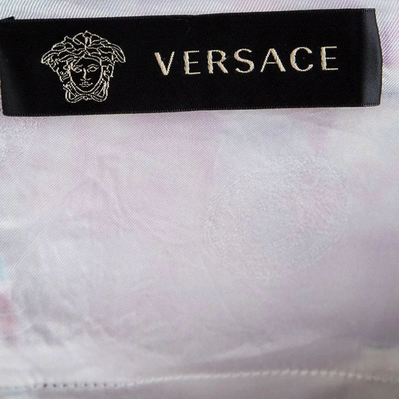 Versace White Floral Print Contrast Panel Detail Sleeveless Dress S For Women - Image 5