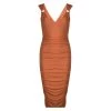 Versace Orange Ruched Sleeveless V- Neck Dress S For Women