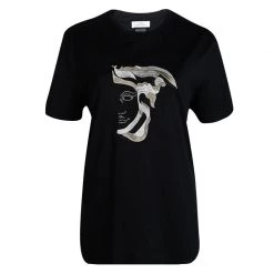 Versace Collection Black Medusa Logo Embroidered Short Sleeve T-Shirt L For Women