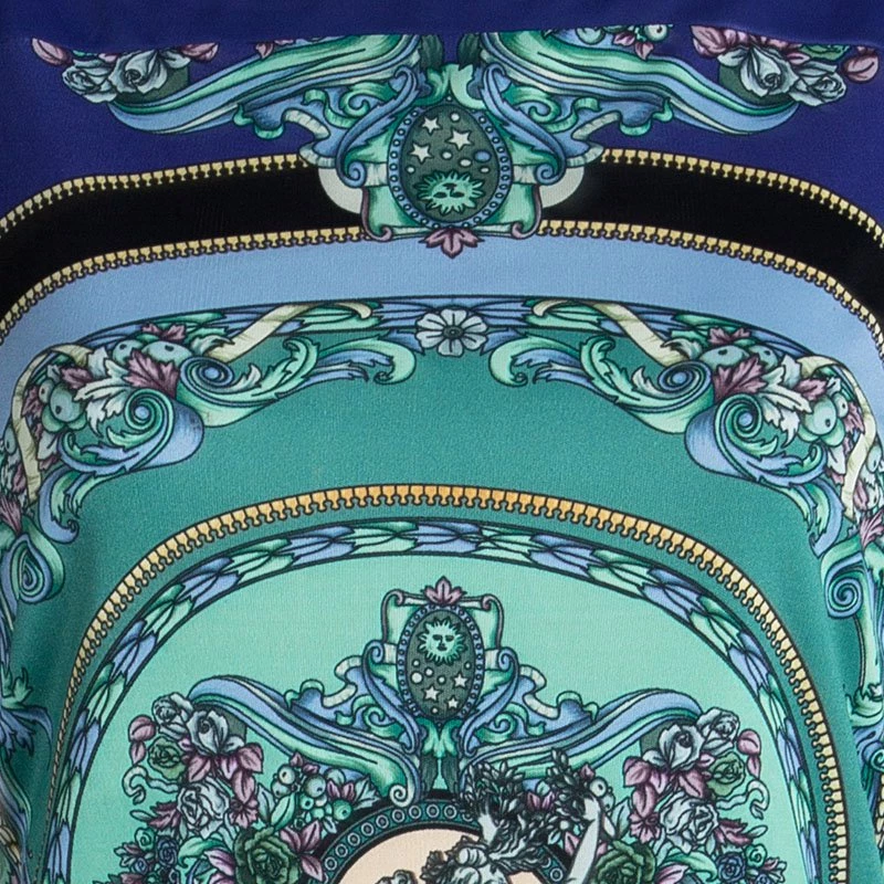 Versace Blue Printed Long Sleeve Dress L For Women - Image 4