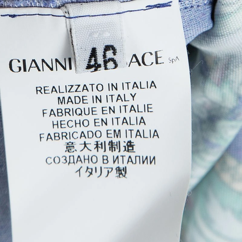 Versace Blue Printed Long Sleeve Dress L For Women - Image 6