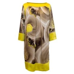 Versace Collection Yellow Printed Silk Tunic Dress M For Women