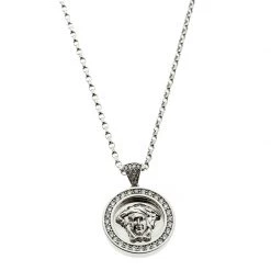Versace Medusa Diamond 18k White Gold Medallion Pendant Necklace For Women