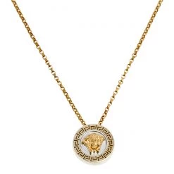 Versace 18K Yellow Gold And 925 Silver Medusa Pendant Necklace For Women