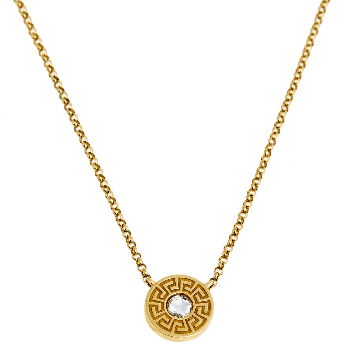 Versace Greca Diamond 18k Yellow Gold Chain Necklace For Women