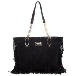 Versace Black Suede Fringe Tote For Women