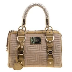 Versace Beige Calf Hair And Leather Small Snap Out Of It Satchel For Women