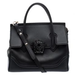 Versace Black Leather Medium Pallazo Empire Tote For Women
