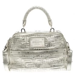 Versace Metallic Silver Python Satchel For Women
