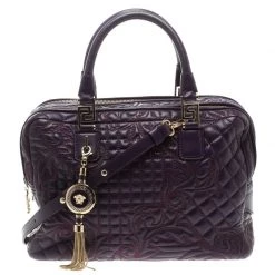 Versace Purple Leather Demetra Vanitas Top Handle Bag For Women