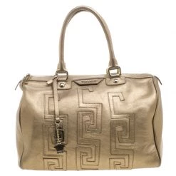 Versace Gold Leather Signature Boston Bag For Women