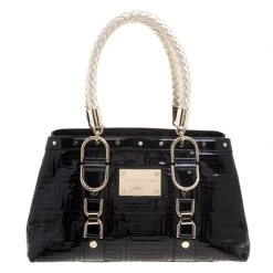 Versace Black Quilted Patent Leather Snap Out Of It Tote For Women