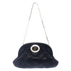 Versace Black Leather Frame Clutch For Women