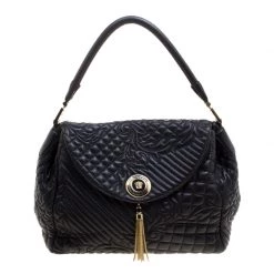 Versace Black Leather Medusa Top Handle Bag For Women