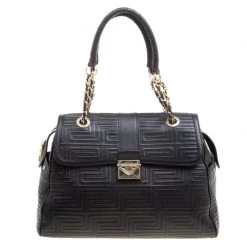 Versace Black Embossed Leather Braided Satchel For Women