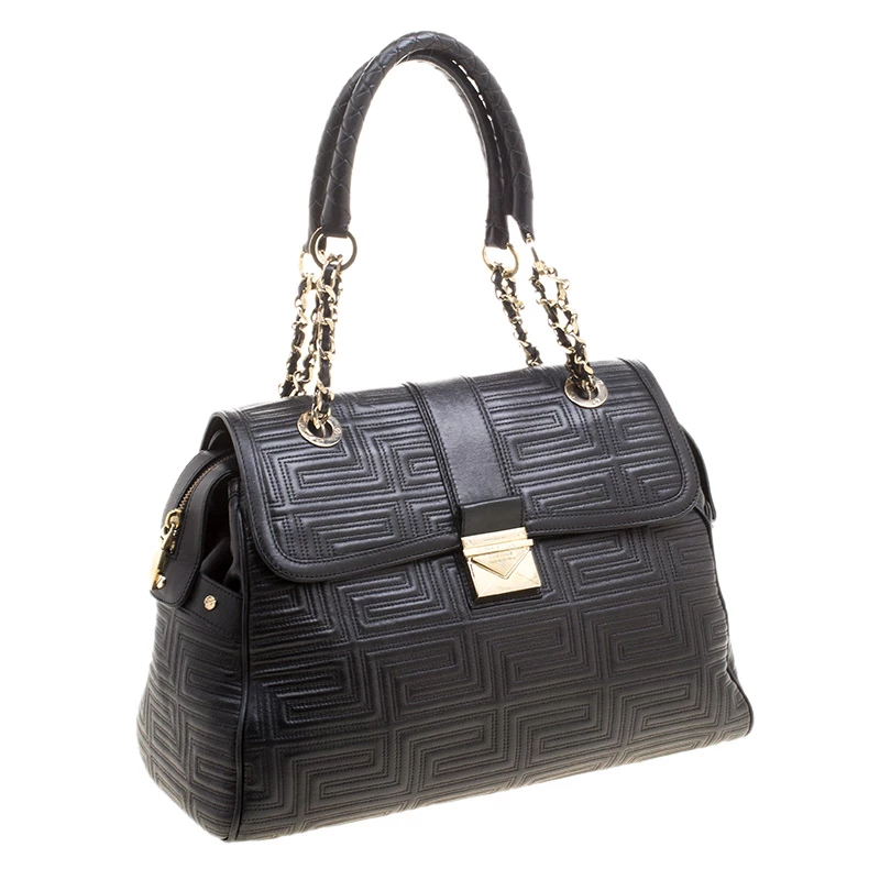 Versace Black Embossed Leather Braided Satchel For Women - Image 3
