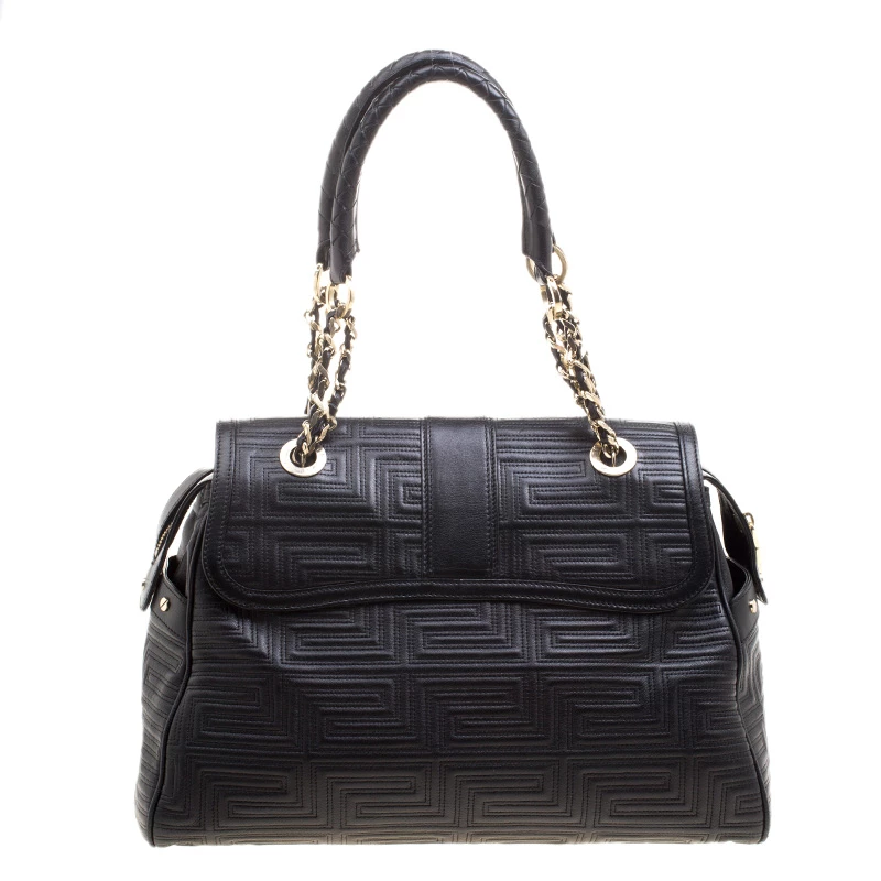 Versace Black Embossed Leather Braided Satchel For Women - Image 4