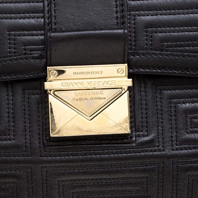 Versace Black Embossed Leather Braided Satchel For Women - Image 5