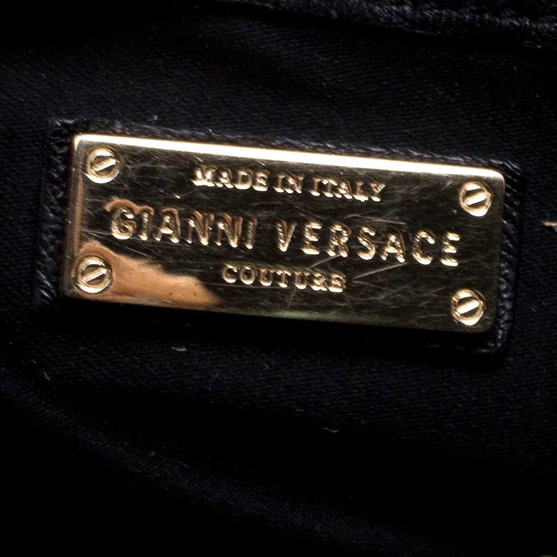 Versace Black Embossed Leather Braided Satchel For Women - Image 8