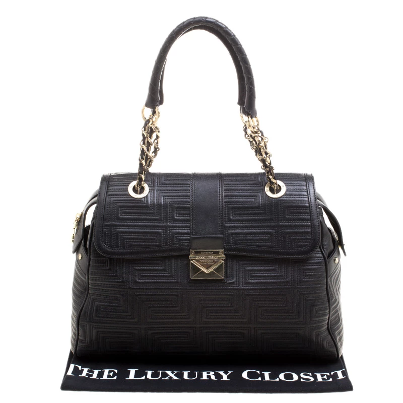 Versace Black Embossed Leather Braided Satchel For Women - Image 9