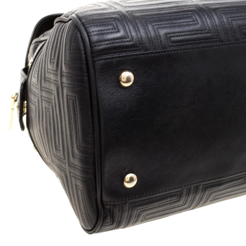 Versace Black Embossed Leather Braided Satchel For Women - Image 10