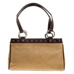 Versace Beige And Brown Medusa Embossed Leather Tote For Women