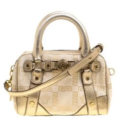 Versace Gold Canvas And Leather Medusa Satchel For Women