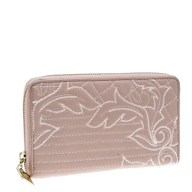 Versace Blush Pink Quilted Leather Vanitas Zip Around Wallet For Women - Image 3
